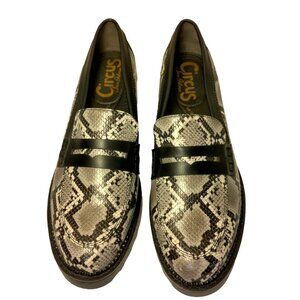 Sam Edelman Circus Desmond Loafers Women 10 M Faux Snakeskin Black Gray Slip On